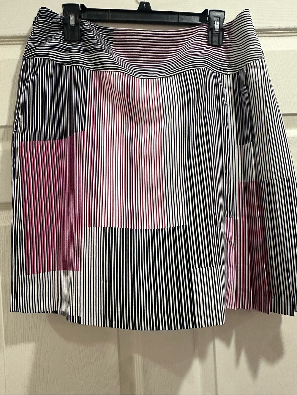 Worthington Black, White and Pink Striped Pleated Skirt